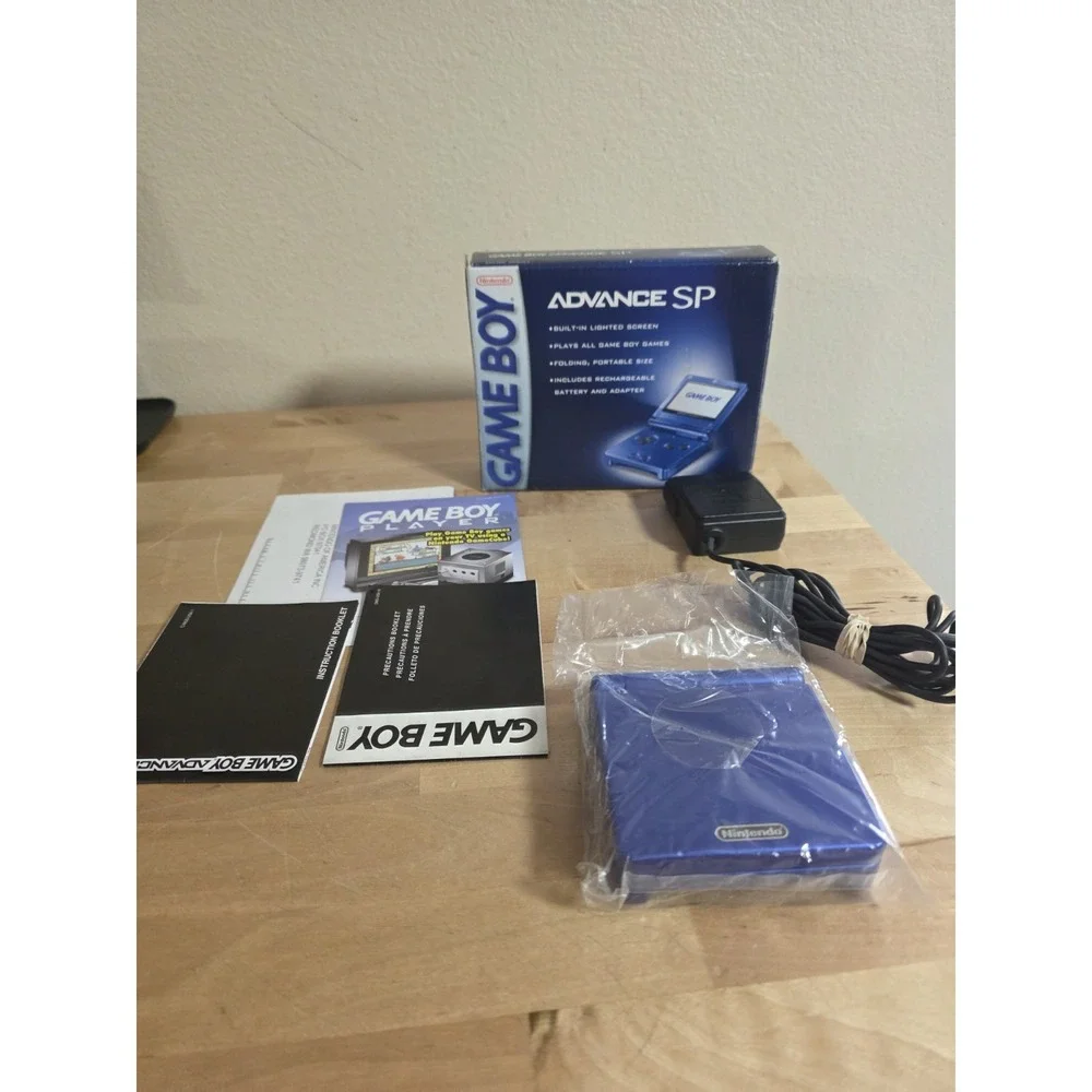 NINTENDO GAMEBOY SP Cobalt Blue Console w/BOX, MANUALS, Charger Tested Working